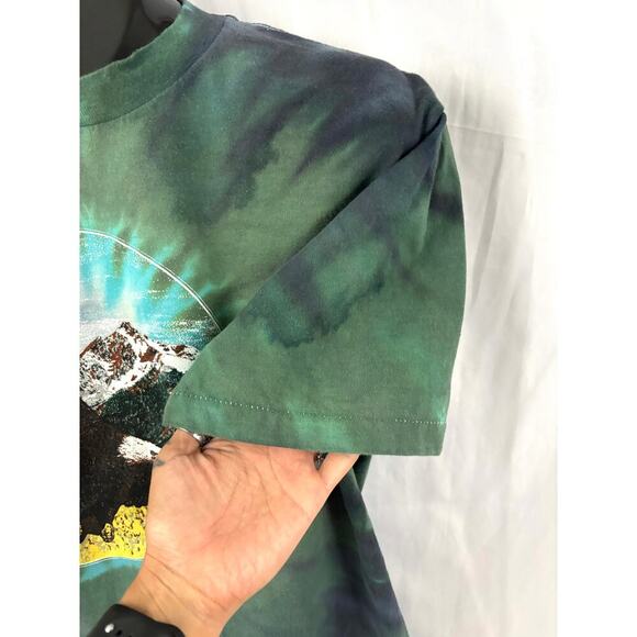 VTG 90s Green Tie-dyed Bald Eagle Flying Over Mountains T-Shirt X-LARGE - Picture 6 of 11